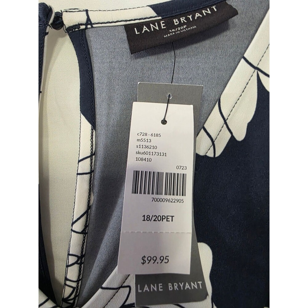 Lane Bryant Plus Floral Jumpsuit 18/20P Navy V-Neck Wide Leg Drawstring NWT - Picture 3 of 7